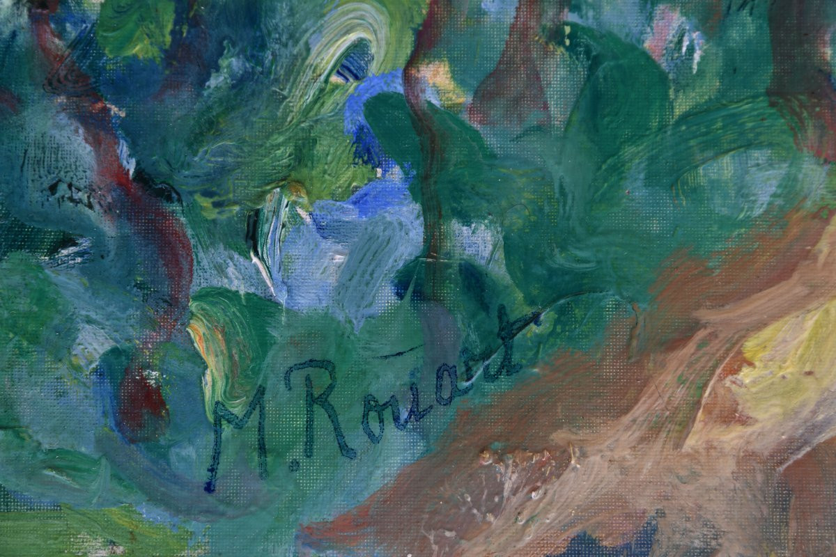 Madeleine ROUART "Bord de rivière"  huile sur carton 46x38-photo-3